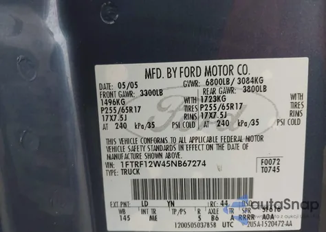 2005 Ford F-150 Stx/Xl/Xlt from USA, damaged, VIN 1FTRF12W45NB67274